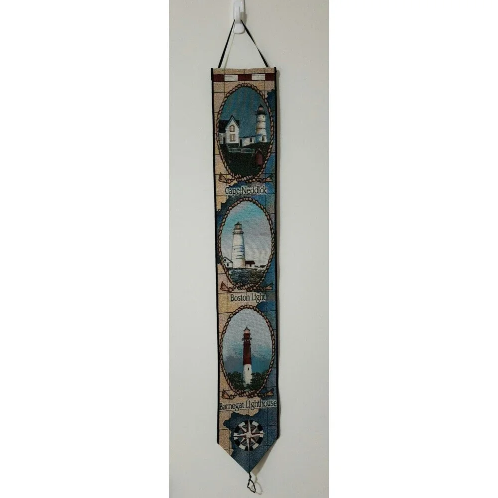 Manual Woodworkers Weavers Tapestry Bell Pull Wall Hanging Lighthouses 6x39 USA